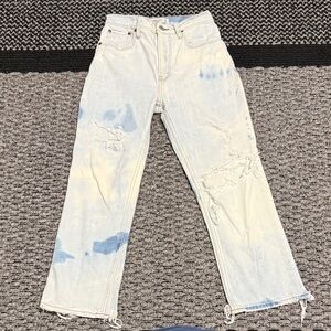 Abercrombie Ankle Straight Ultra High Rise Jean Sz 25 Distressed Raw Hem Tie Dye